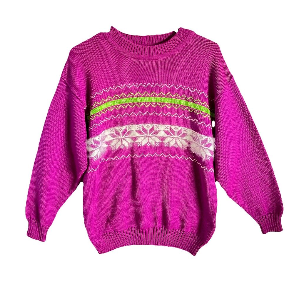 Vintage Retor 80s Cappello Wool Bright Pink Sweater Size 48